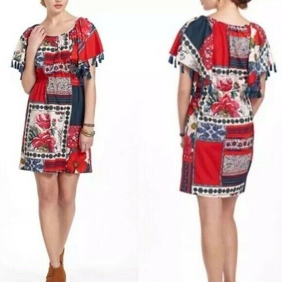 Anthropologie Dresses & Skirts - 𝅺vanessa Virginia Anthropologie Persian Rose Floral Dress XS Tassel Trim lined